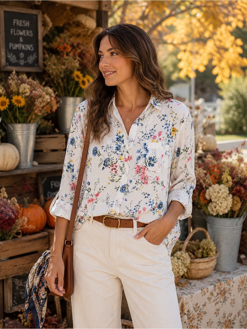 Karen Scott Floral Swiss Dot Button-Up Blouse | Size PL (Petite Large)